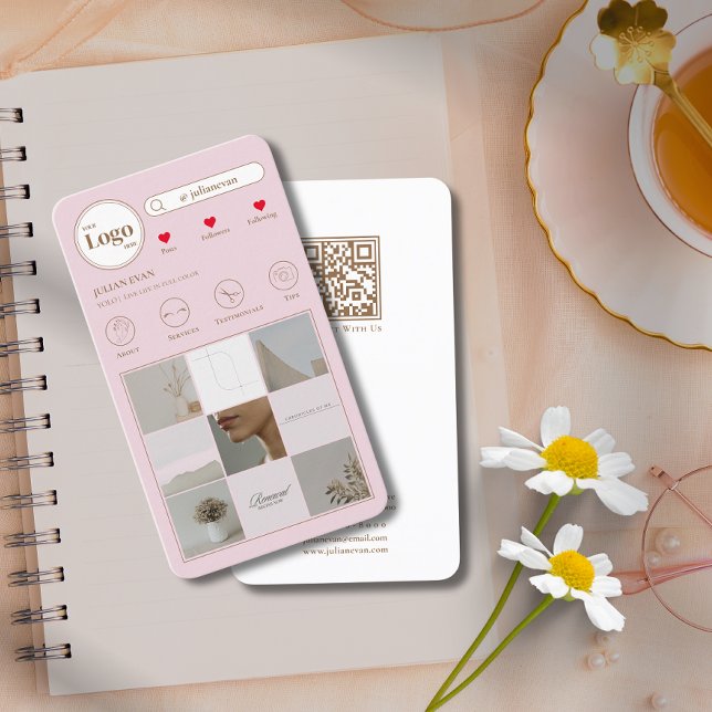 Carte de visite rose avec collage photo moderne In (Modern Instagram Photo Collage Pink Business Card)