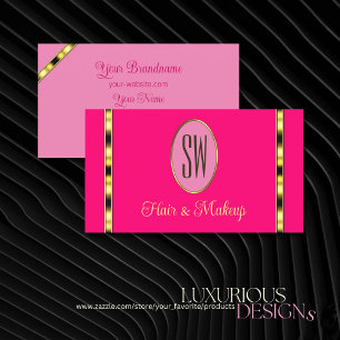 Carte De Visite Rose avec Monogram Gold Stripes Professional