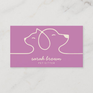 Carte De Visite Rose Beige Chat Chien Dessin au trait Petsitter vé