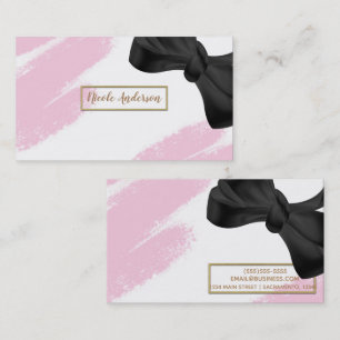 Carte De Visite Rose Blanc Or moderne minimaliste Pinceau et Bow r