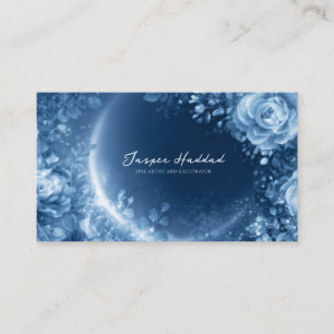 Carte De Visite Rose Bleue Éthérée Fleur Cosmique Nocturne Lumineu
