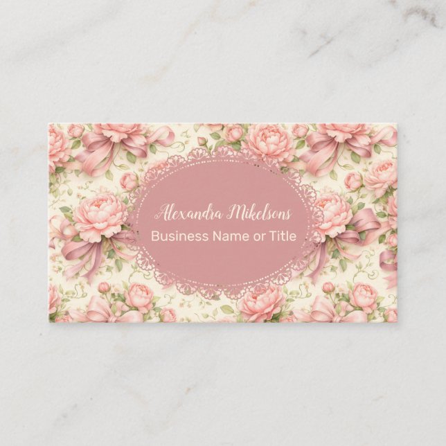 Carte De Visite Rose Bow Branding Blush Romantique (Devant)
