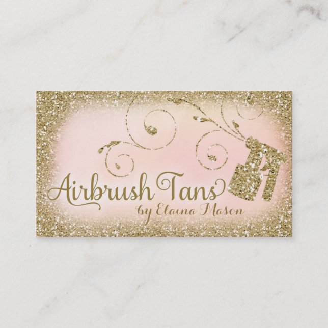 Carte De Visite Rose bronzage de parties scintillantes d'or de (Devant)