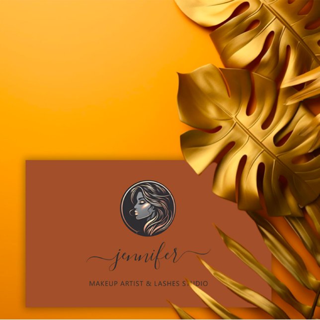 Carte De Visite Rose Brown maquillage artiste logo Lashes QR CODE (Brown Rose Makeup Artist Logo Lashes QR CODE Business Card)