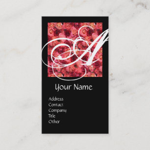 Carte De Visite ROSE CHAMP CARRÉ MONOGRAM rose rouge noir, blanc