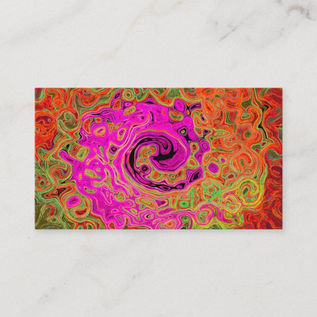 Carte De Visite Rose Chaud Abstrait Rétro Liquide Tourbillon (Devant)