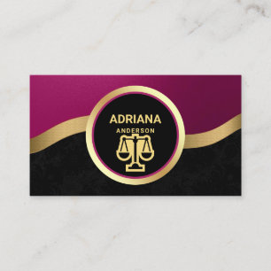 Carte De Visite Rose Chaud Éclatant Or Avocat Justice Balance Avou