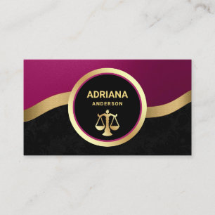 Carte De Visite Rose Chaud Éclatant Or Avocat Justice Balance Avou
