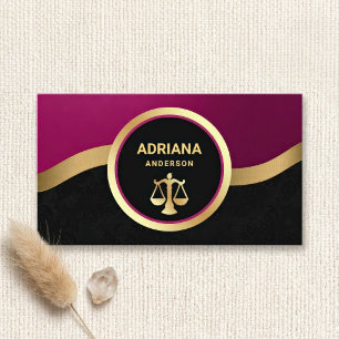 Carte De Visite Rose Chaud Éclatant Or Avocat Justice Balance Avou