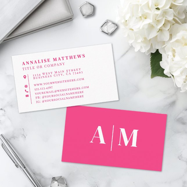Carte De Visite Rose Chaud Élégant Professionnel (Hot Pink Elegant Professional Business Card )