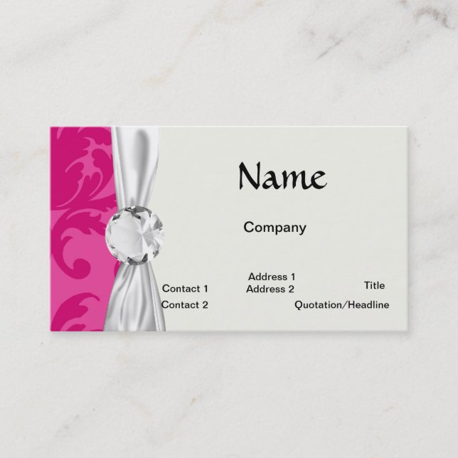 Carte De Visite rose chaud sur rose chic damask motif (Devant)