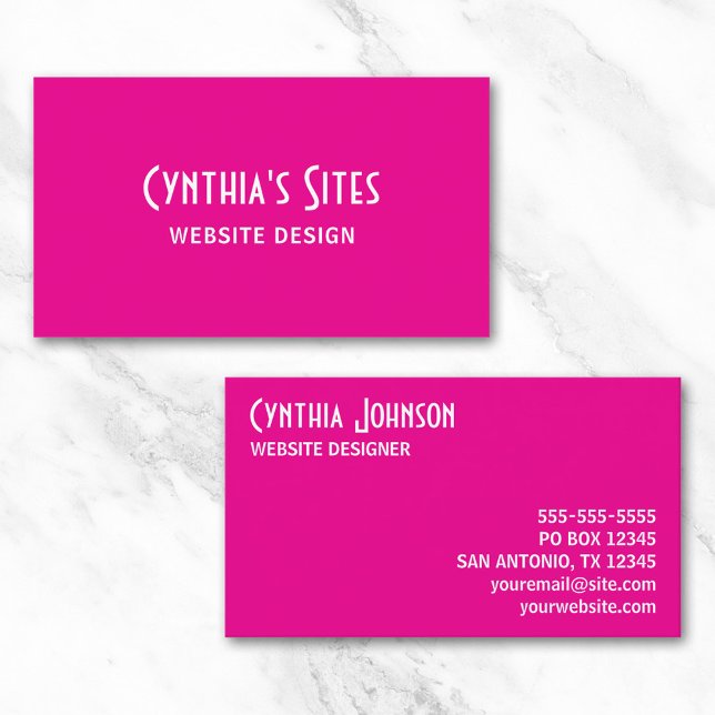 Carte De Visite Rose Chaude et Rétro Gras Blanc (Hot Pink and White Retro Bold Business Card)