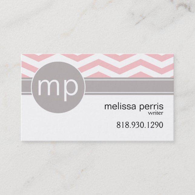 Carte De Visite Rose chic du monogramme | de Chevron (Devant)