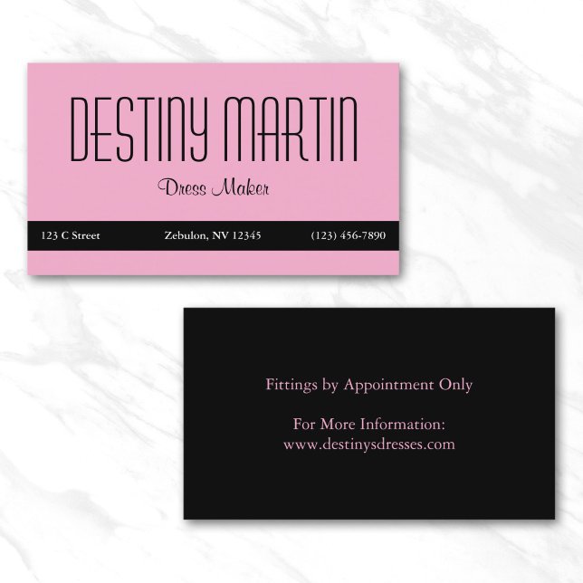 Carte De Visite Rose Clair avec Barre de Contact Noir (Light Pink with Black Contact Bar Business Card)