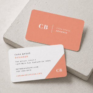 Carte De Visite Rose Corail Monogramme Élégant Tendance Moderne