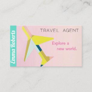Carte de visite rose d'agent de voyages en avion