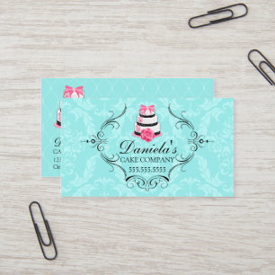 Carte De Visite Rose d'Aqua de damassé de boulangerie de gâteau