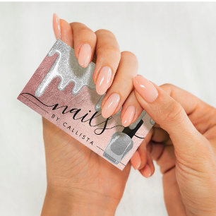 Carte De Visite Rose d'argent épais Parties scintillant gouttes po