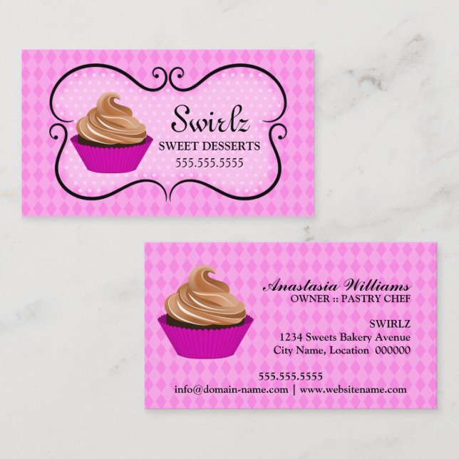 Carte De Visite Rose de boulangerie de petit gâteau (Devant / Derrière)