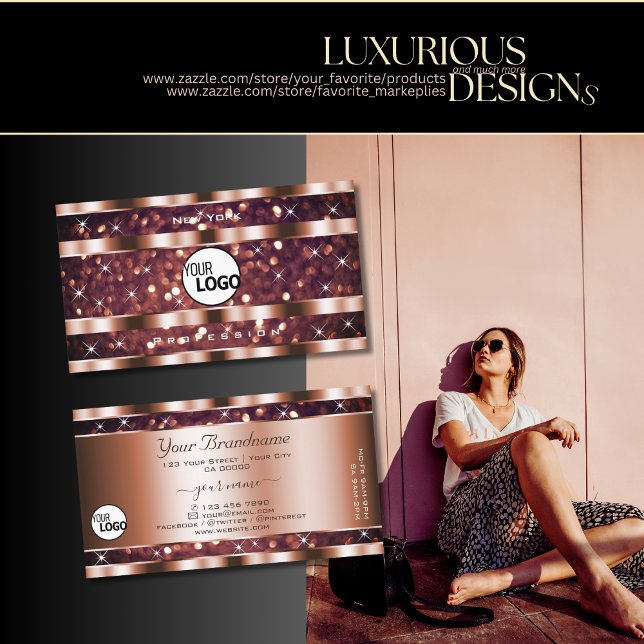 Carte De Visite Rose de luxe Parties scintillant or Étoiles étince (Créateur téléchargé)