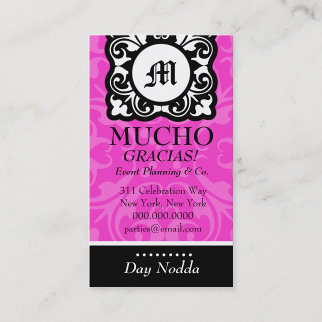 CARTE DE VISITE ROSE DE MONOGRAMME DE ROCKIN MUCHO (Devant)