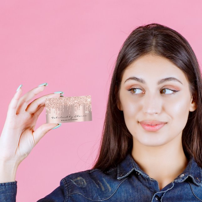 Carte De Visite Rose de Parties scintillant de maquillage Artiste  (Makeup Artist Eyelash Lashes Glitter Drips Rose Business Card)