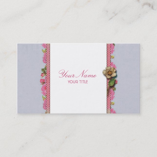 Carte de visite rose de ruban (pourpre) (Devant)