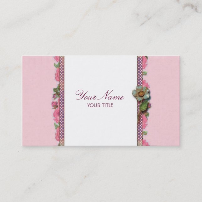 Carte de visite rose de ruban (rose) (Devant)