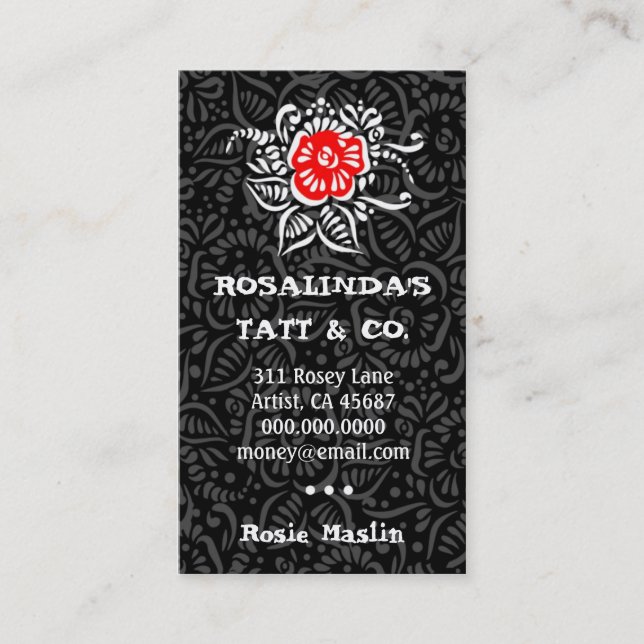 CARTE DE VISITE ROSE DE TATOUAGE DE ROCKIN (Devant)