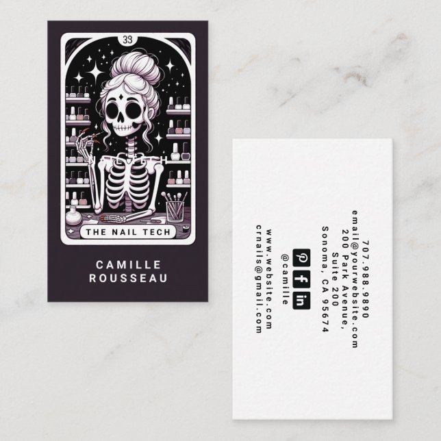 Carte De Visite Rose de technicien d'ongle de Tarot Noir (Devant / Derrière)