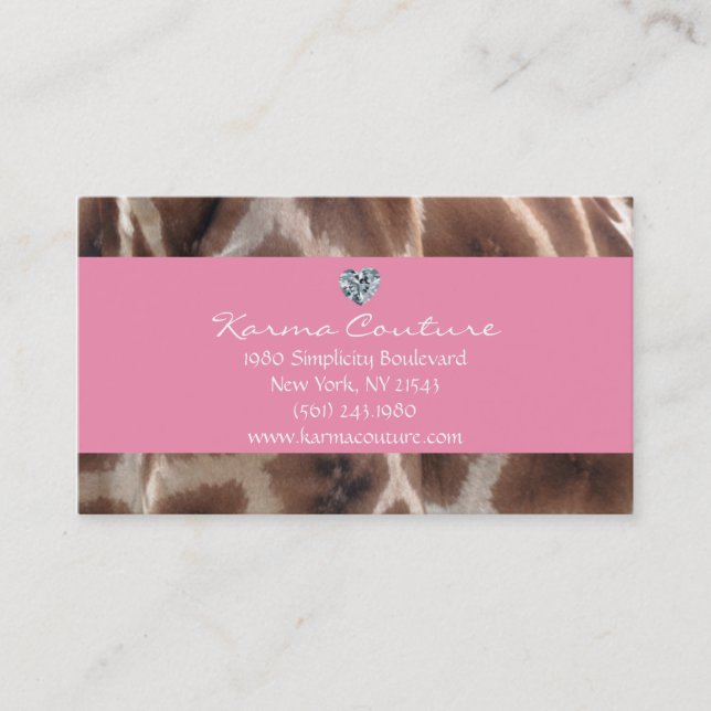 Carte De Visite rose d'impression de girafe avec le diamant en (Devant)