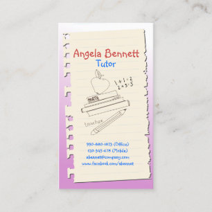Carte de visite rose Doodle Tutor d'une page