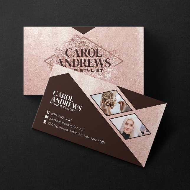 Carte De Visite Rose d'or Parties scintillant Dresser cheveux Hair (Créateur téléchargé)