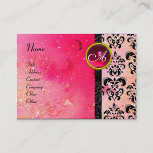 Carte De Visite ROSE D'OR SPARKLING DAMASK MONOGRAM, rubis fuchsia