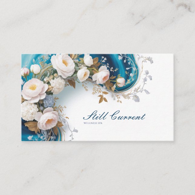 Carte De Visite Rose Doré Opulent Céleste Floral Turquoise (Devant)