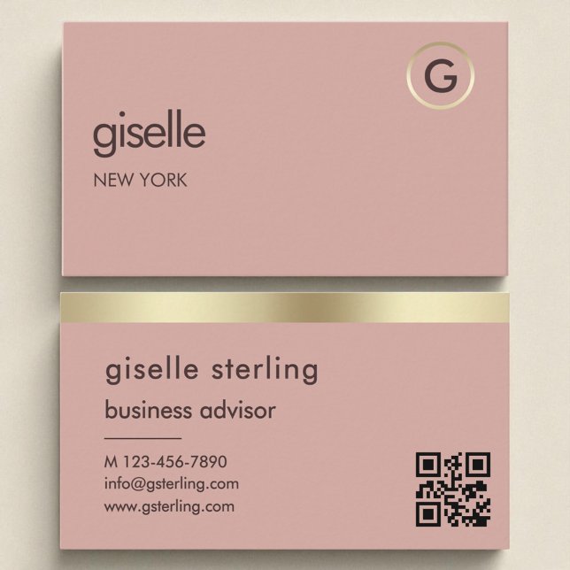 Carte De Visite Rose du désert QR Code Faux Gold Foil Monogramme (Créateur téléchargé)