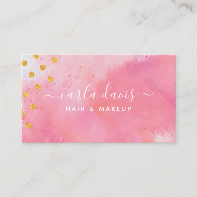 Carte De Visite Rose Élégant Aquarelle Or  (Devant)