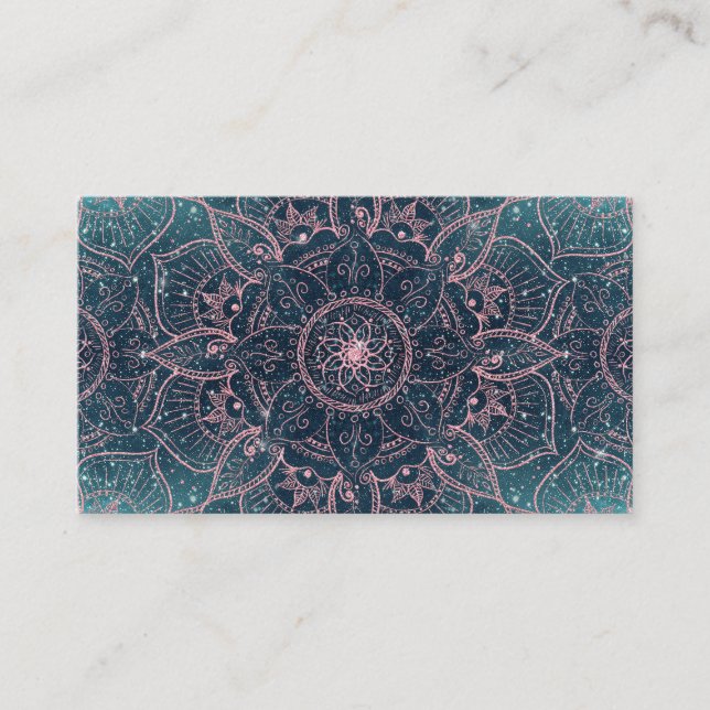 Carte De Visite Rose élégant Gold Mandala Blue Nebula Stars (Devant)