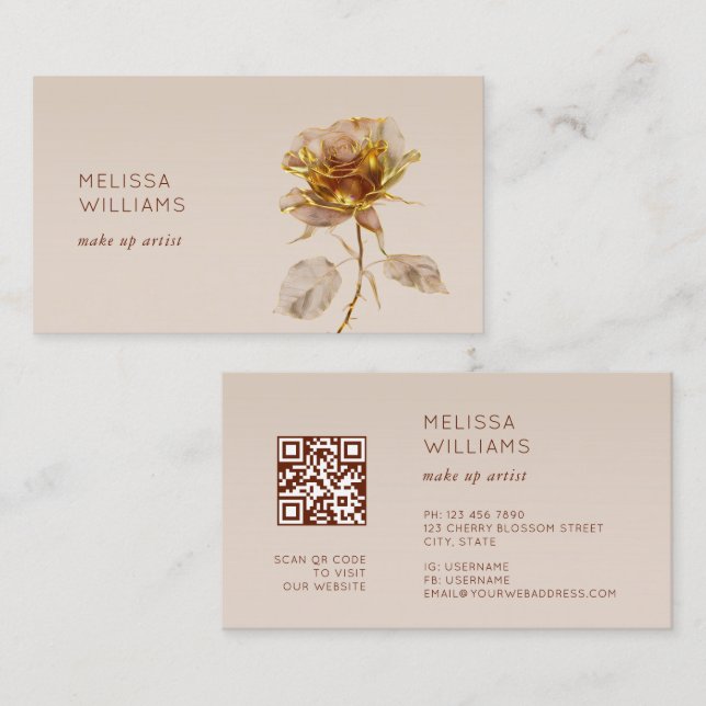 Carte De Visite Rose en or 3D (Devant / Derrière)