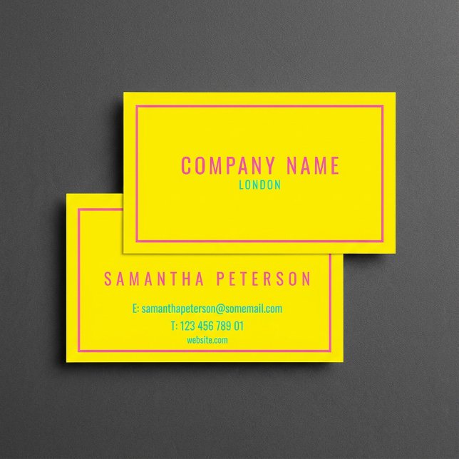 Carte De Visite Rose et jaune néon fins (Thin neon pink and yellow business card.)