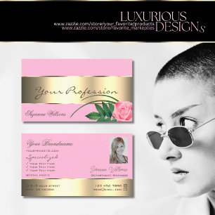 Carte De Visite Rose et or Décor Joli Rose Fleur avec photo