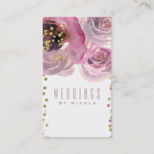 Carte De Visite Rose et Or Moderne Floral Aquarelle Chic