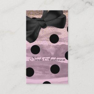 Carte De Visite Rose et Or Noir à pois Chic Nœud Moderne