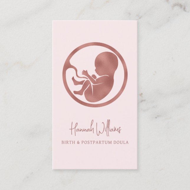 Carte De Visite Rose et or Rose Noir et post-partum Doula (Devant)