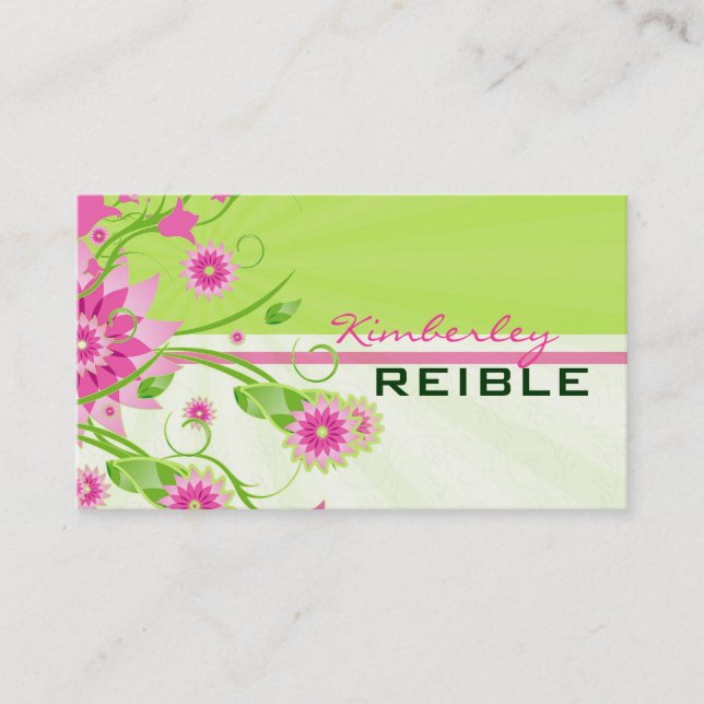 Carte De Visite Rose et vert Abstrait design floral 3 (Devant)