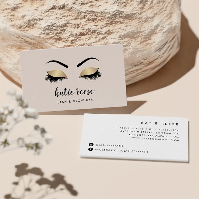 Carte De Visite Rose & Faux Gold Lashes & Brows Beauté (Créateur téléchargé)