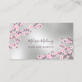 Carte De Visite Rose Fleur de Cerisier Professionnel Argent