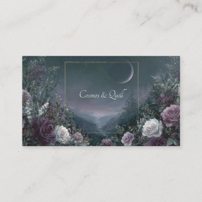 Carte De Visite Rose Floral and Crescent Moon Night Sky Valley (Devant)