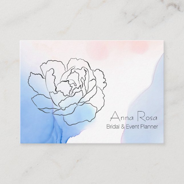 Carte De Visite *~* Rose Floral Pastel Bleu & Aquarelle rose (Devant)