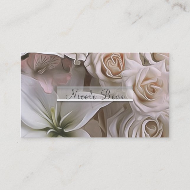 Carte De Visite Rose Floral Shabby Chic Élégant pour Mariage (Devant)